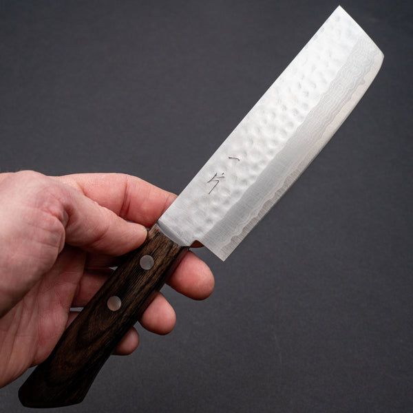 Hitohira NM V10 Tsuchime Damascus Nakiri 130mm Brown Pakka Handle (No Bolster) - Tetogi