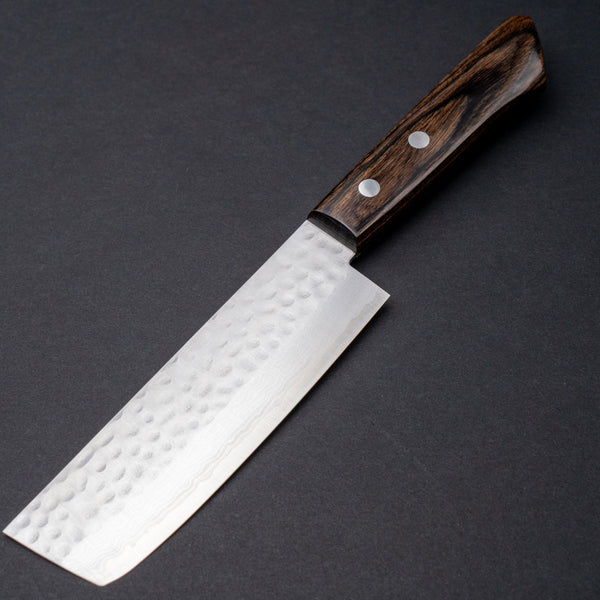 Hitohira NM V10 Tsuchime Damascus Nakiri 130mm Brown Pakka Handle (No Bolster) - Tetogi