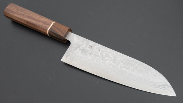 Hitohira Setsu Forged VG - 10 Damascus Santoku 165mm Walnut Handle (Ziricote Ferrule) - Tetogi