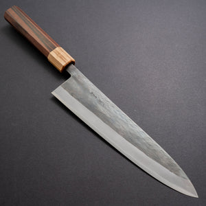 Hitohira TD Blue #2 Stainless Clad Kurouchi Gyuto 210mm Ebony Handle (Oak Ferrule) - Tetogi