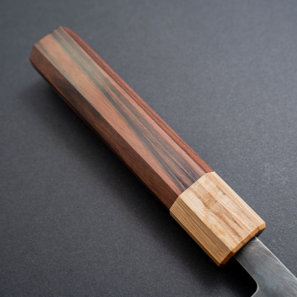 Hitohira TD Blue #2 Stainless Clad Kurouchi Gyuto 210mm Ebony Handle (Oak Ferrule) - Tetogi