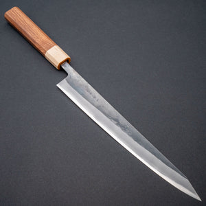 Hitohira TD Blue 2 Stainless Clad Kurouchi Sujihiki 240mm Walnut Handle - Tetogi