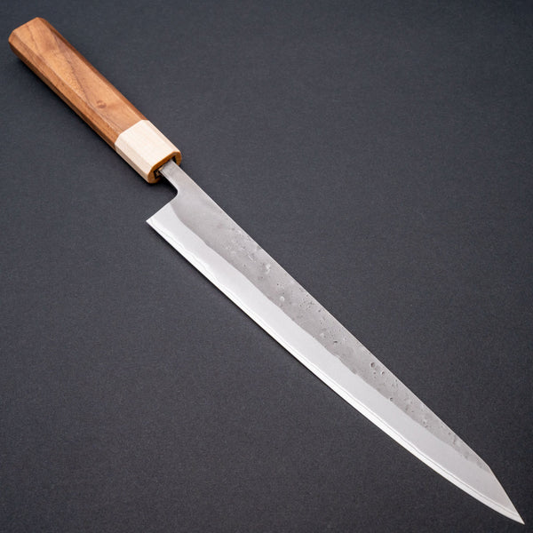 Hitohira TD Blue 2 Stainless Clad Nashiji Sujihiki 240mm Walnut Handle - Tetogi