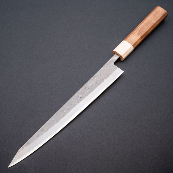 Hitohira TD Blue 2 Stainless Clad Nashiji Sujihiki 240mm Walnut Handle - Tetogi