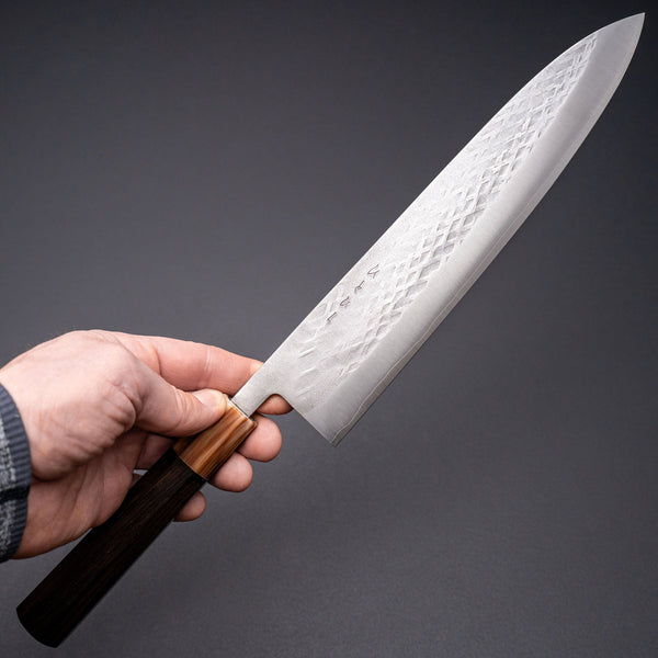 Hitohira TD SLD Tsuchime Gyuto 240mm Ebony Handle - Tetogi