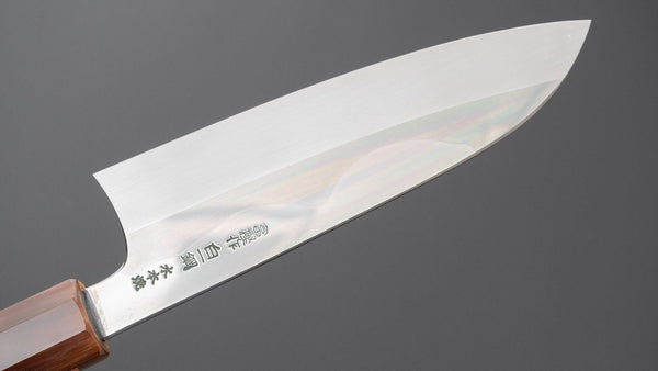 Hitohira Togashi White #1 Fuji Mizu Honyaki Santoku 180mm Taihei Makassar Ebony Handle (#183/ Saya) - Tetogi
