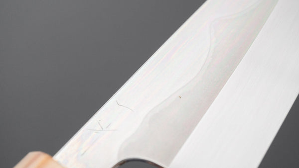 Hitohira Togashi White #1 Fuji Mizu Honyaki Santoku 180mm Taihei Makassar Ebony Handle (#183/ Saya) - Tetogi
