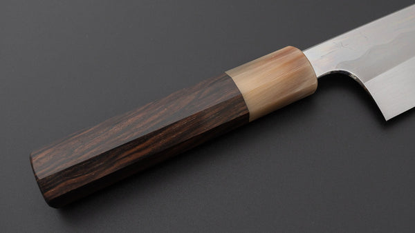 Hitohira Togashi White #1 Notaremon Mizu Honyaki Santoku 180mm Taihei Makassar Ebony Handle (#186/ Saya) - Tetogi