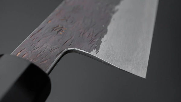 Isamitsu Blue Super Stainless Clad Kurouchi Gyuto 240mm Taihei Zebrawood Handle - Tetogi