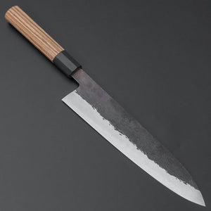 Isamitsu Blue Super Stainless Clad Kurouchi Gyuto 240mm Taihei Zebrawood Handle - Tetogi