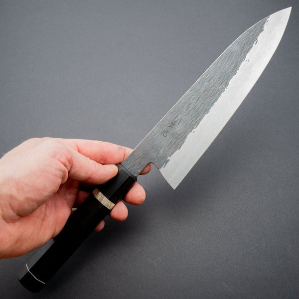 Isamitsu White 1 Stainless Clad Kurouchi Gyuto 195mm Riisgaard Ebony Handle - Tetogi