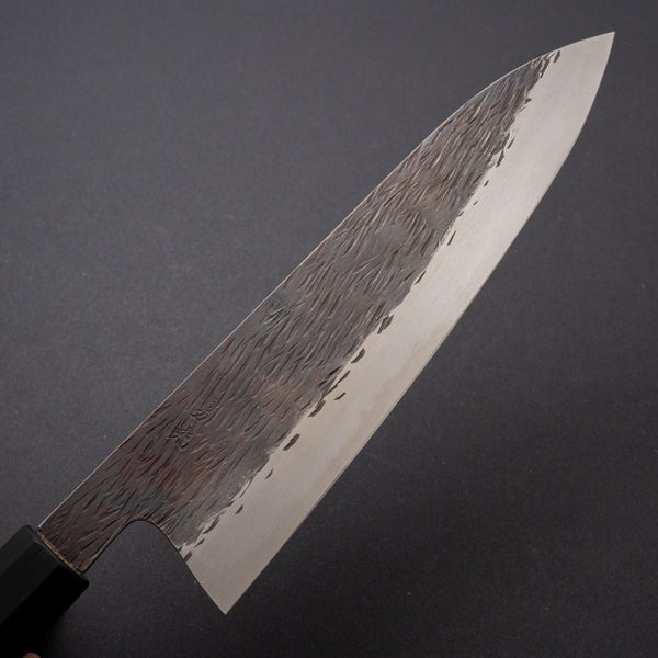 Isamitsu White #1 Stainless Clad Kurouchi Gyuto 210mm Yakusugi Cedar Handle - Tetogi