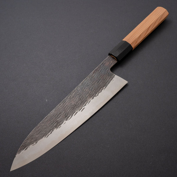 Isamitsu White #1 Stainless Clad Kurouchi Gyuto 210mm Yakusugi Cedar Handle - Tetogi