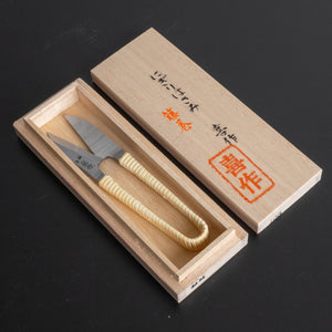 Morihei Kisaku Nigiri Thread Shears 105mm (Rattan Handle with Kiri Box/ 2) - Tetogi