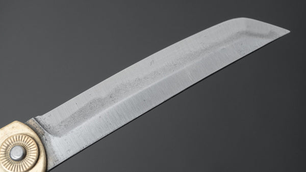 Higonokami White Steel Sakimaru Folding Knife Large Brass Handle - Tetogi