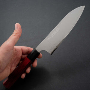 Hitohira Imojiya TH Damascus Santoku 180mm Pakka Handle (Red) - Tetogi