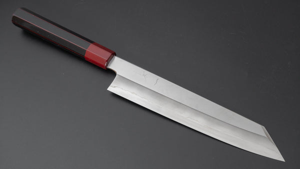 Hitohira Kikuchiyo Kyuzo Silver #3 Migaki Kiritsuke Gyuto 210mm Lacquered Handle (Black and Red) - Tetogi