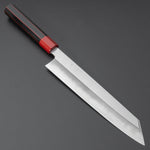 Load image into Gallery viewer, Hitohira Kikuchiyo Kyuzo Silver #3 Migaki Kiritsuke Gyuto 240mm Lacquered Handle (Black and Red) - Tetogi
