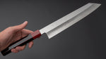 Load image into Gallery viewer, Hitohira Kikuchiyo Kyuzo Silver #3 Migaki Kiritsuke Gyuto 240mm Lacquered Handle (Black and Red) - Tetogi
