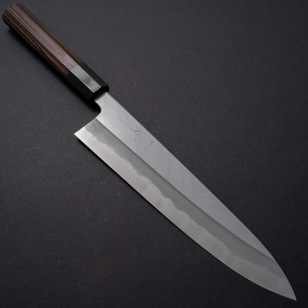 Hitohira Tanaka Kyuzo Blue #1 Migaki Gyuto 240mm Taihei Makassar Ebony Handle (Black Horn) - Tetogi