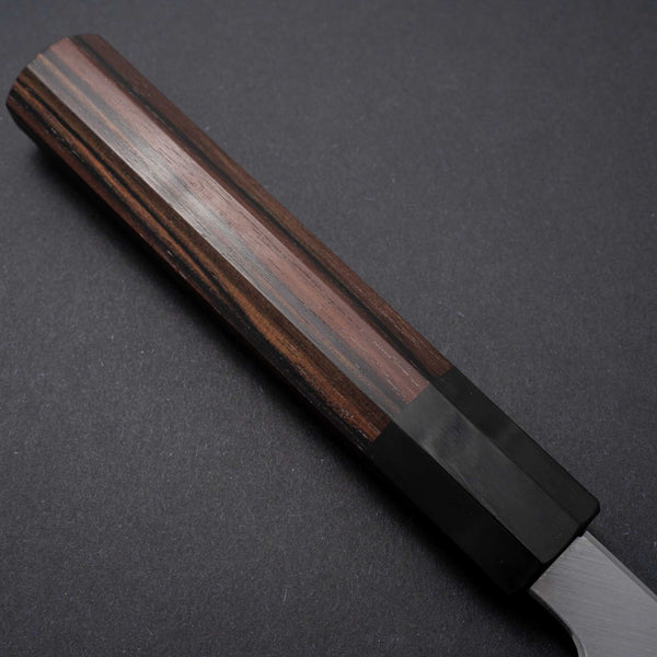 Hitohira Tanaka Kyuzo Blue #1 Migaki Gyuto 240mm Taihei Makassar Ebony Handle (Black Horn) - Tetogi