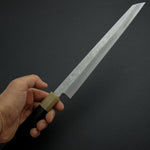 Load image into Gallery viewer, Hitohira Tanaka Manzo Blue #1 Damascus Kiritsuke Yanagiba 270mm Ebony Handle (Saya) - Tetogi
