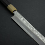 Load image into Gallery viewer, Hitohira Tanaka Manzo Blue #1 Damascus Kiritsuke Yanagiba 270mm Ebony Handle (Saya) - Tetogi
